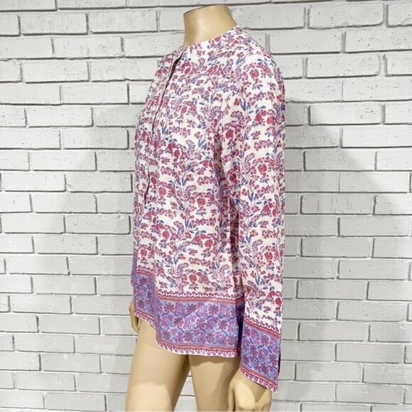 J. Crew Long Sleeve Lightweight Shimmery Metallic Floral Blouse - Size L - Picture 5 of 10